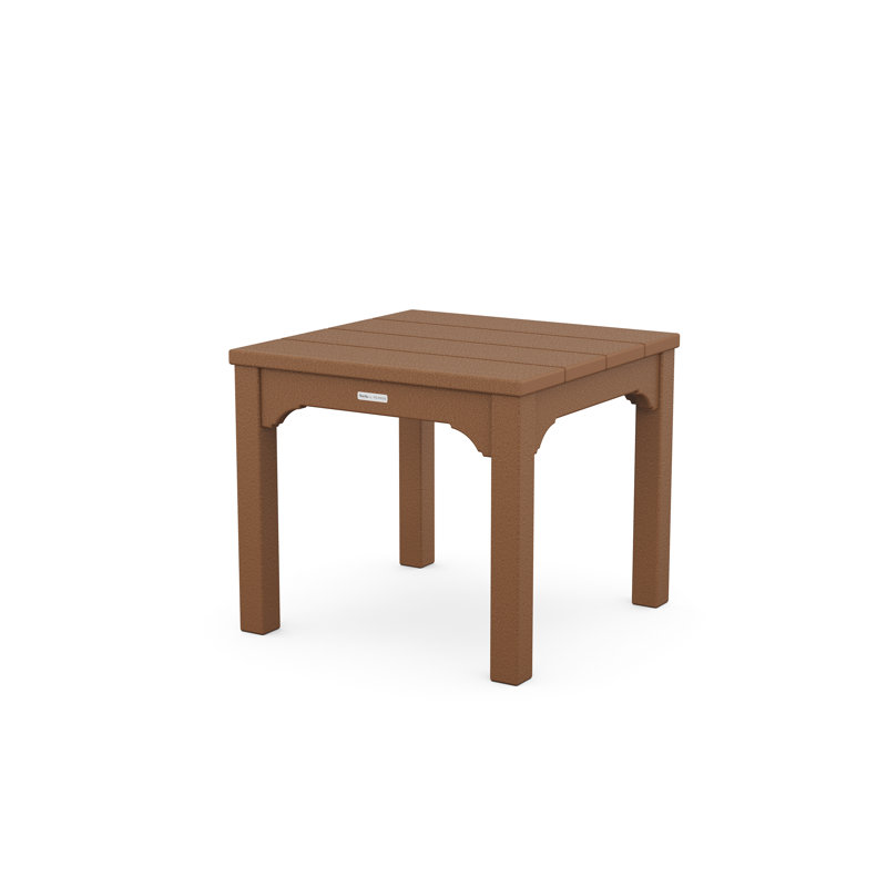Chinoiserie Square Plastic Outdoor Side Table, Light Brown