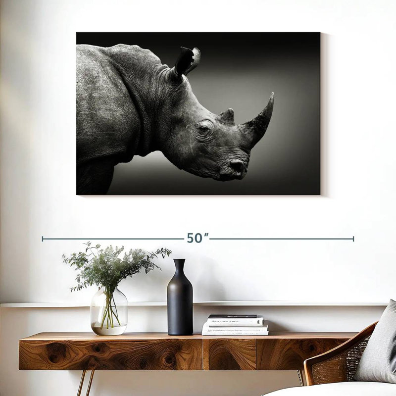 Rhinocéros noir et blanc, H 26 po x l 39 po