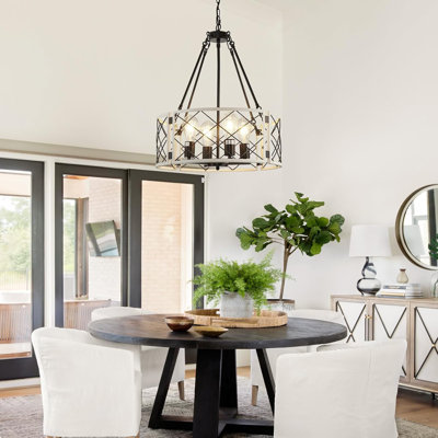 Lustre de salle à manger 20 po, luminaire suspendu industriel en métal 4 lumières de style campagnard, luminaires suspendus cylindriques rustiques pour le salon, la chambre à coucher, le vestibule, le vestibule, l'îlot de cuisine, noir et blanc rétro