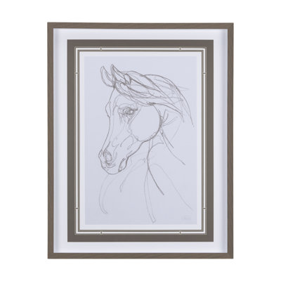 «Horse III Olive a», reproduction d'art encadrée texturée à la main