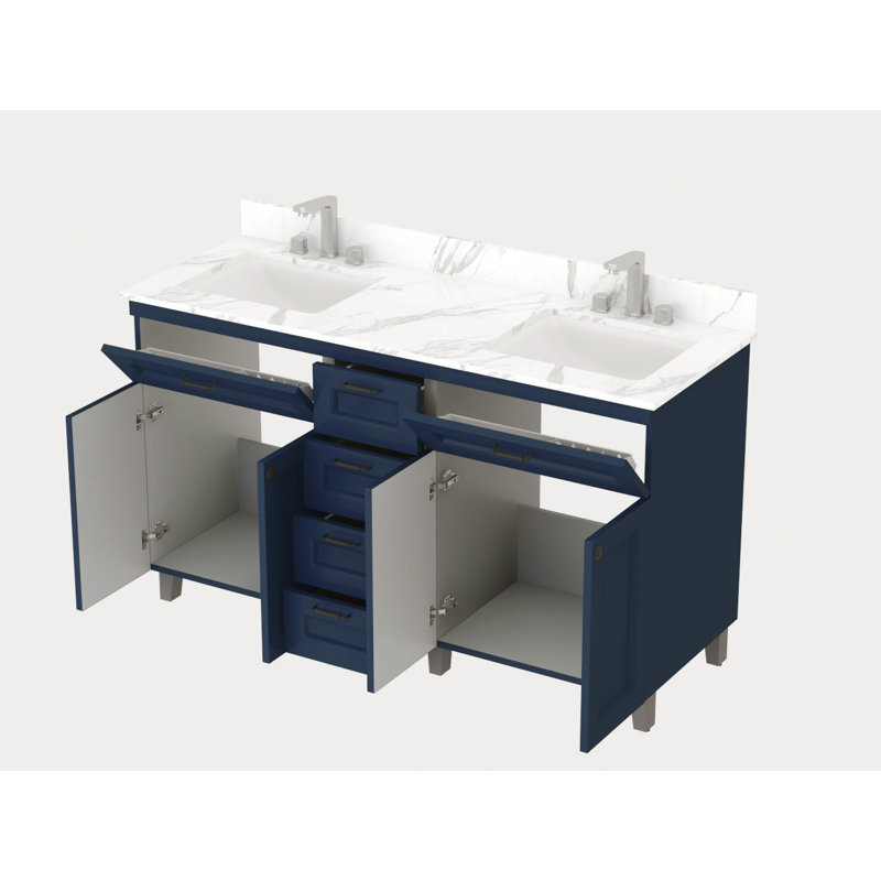 Ensemble de meuble-lavabo double 60 po Boughner, Bleu marine