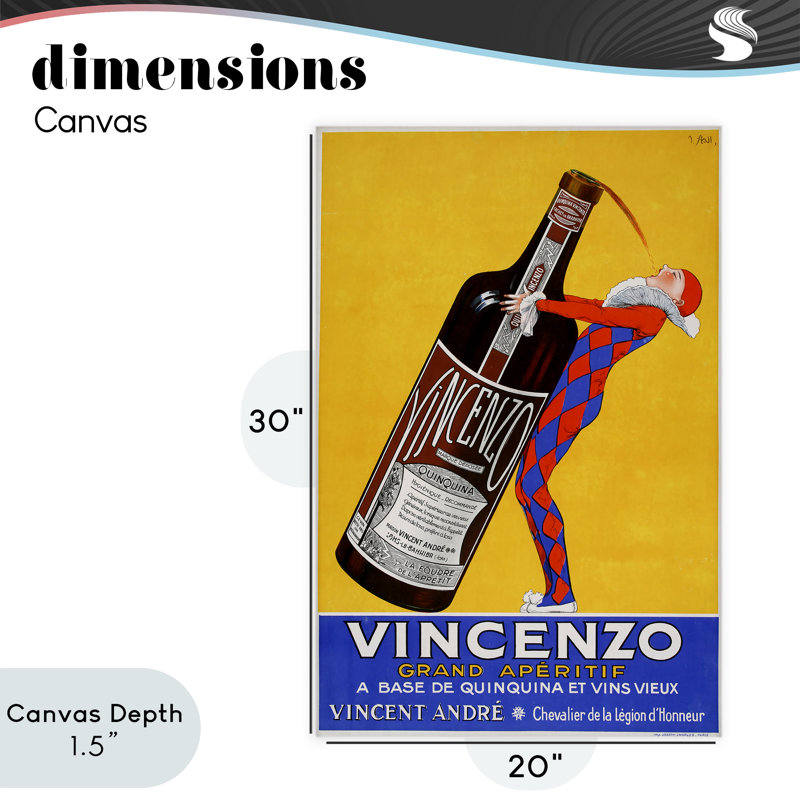 Toile de vin rétro Vincenzo, design par Vintage Posters, H 30 po x l 20 po