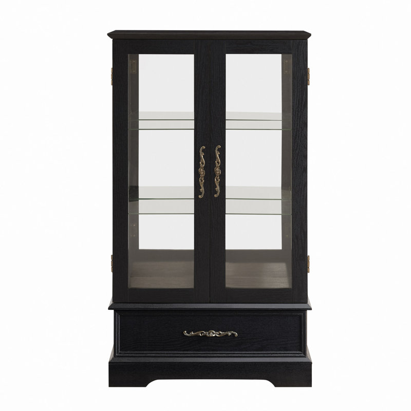 Vitrine lumineuse en verre avec tablettes réglables - Vitrine élégante à 2 portes et tiroir intégré, ampoule incluse