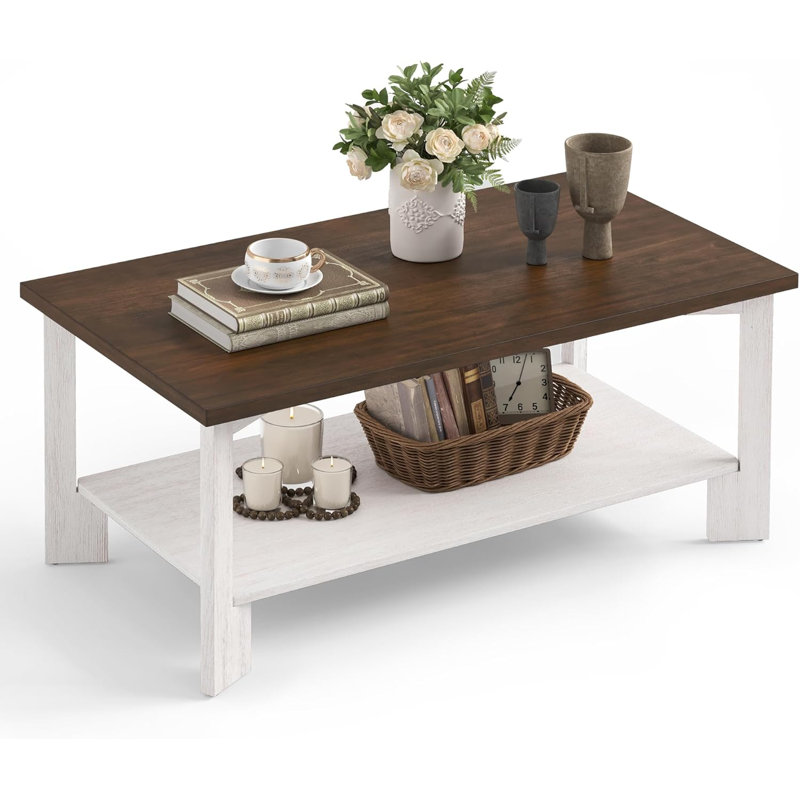 Table basse Mid-Century moderne rectangulaire avec tablettes de rangement