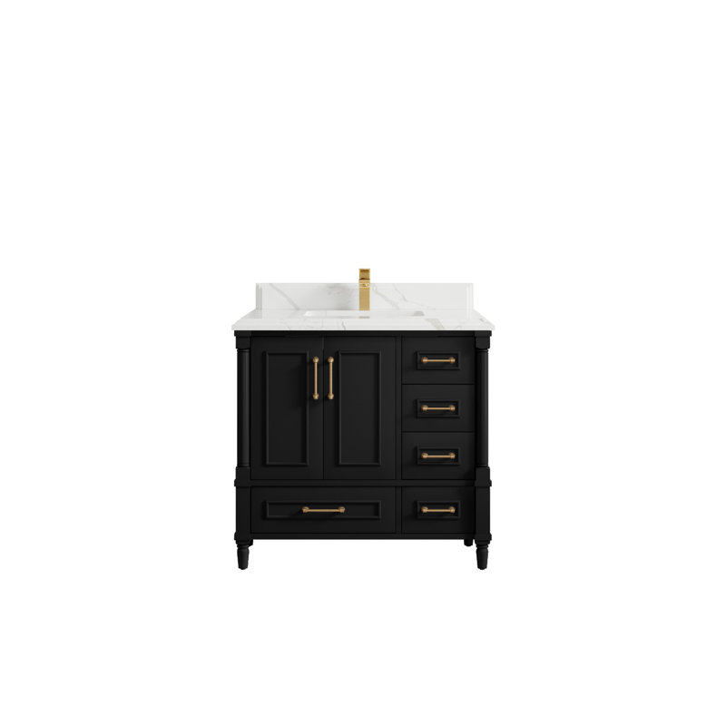 36'' Single Bathroom Vanity with Quartz Top, Calacatta Laza, Black Finish