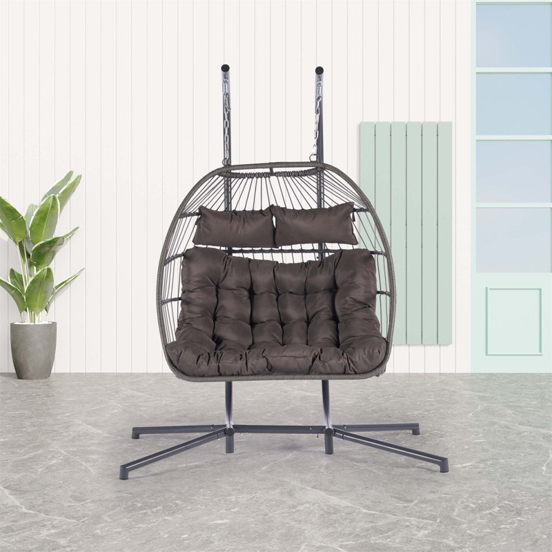 Chaise suspendue en rotin pour 2 personnes, Gris foncé