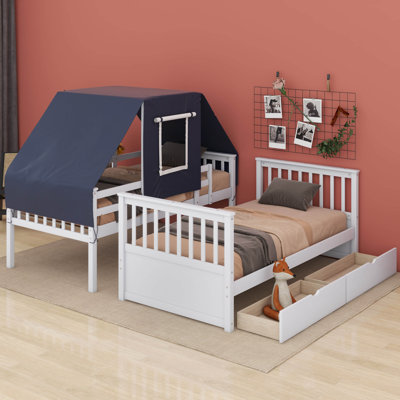 Kids Twin Over Twin Bunk Bed with Drawers
