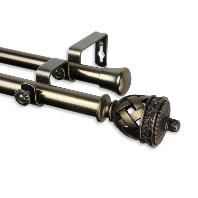 Tringle à rideaux double Gadsby, 66 po à 120 po, Laiton antique