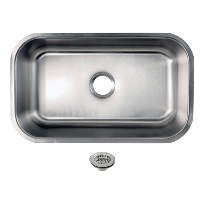 Kingston Brass Loft Single Bowl Undermount Kitchen Sink With Strainer, Polished Chrome