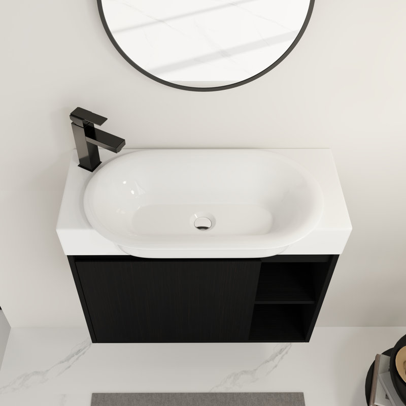 Ensemble de meuble-lavabo mural 28 po avec lavabo en céramique blanche et porte à fermeture en douceur