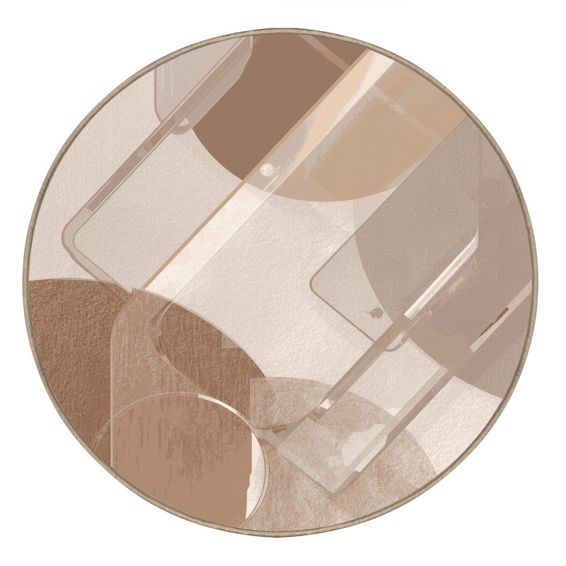 Tapis beige élégant et chic lavable à la machine Peoro, 6 po de diamètre