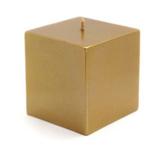 Square Pillar Candle, 3" H x 3" W x 3" D, Metallic Gold, Set of 12