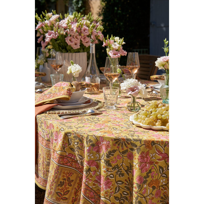 Damaris Tablecloth - Pink/Mustard - 71" x 142", 106" L x 71" W
