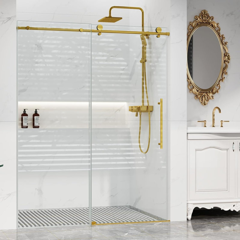 Shower Glass Door with Waterroof Seal Strip, Adjustable Frameless Shower Door with Clear SGCC Tempered Glass 5/16" (8mm), Stainless Steel Hardware