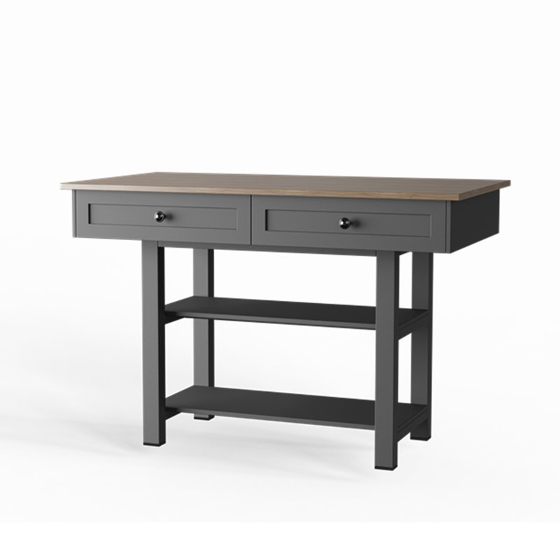 Elysium 52" Wood Console Table With Large Drawers And Open Shelves, Convertible Multi-Function Dining Table, Black