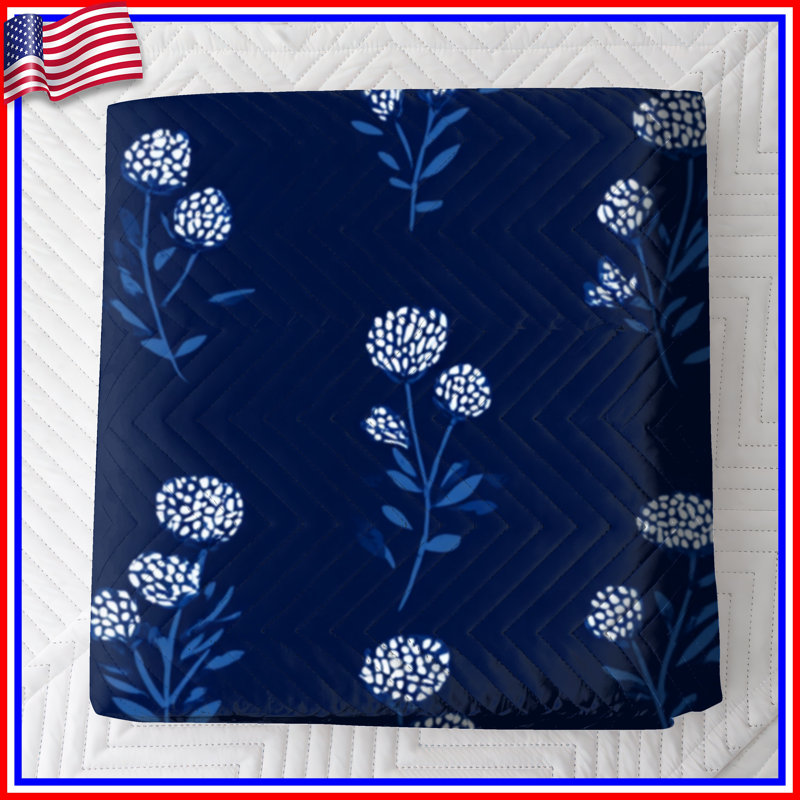 Blue Floral Pattern Quilted Bedspread All Sizes, Twin