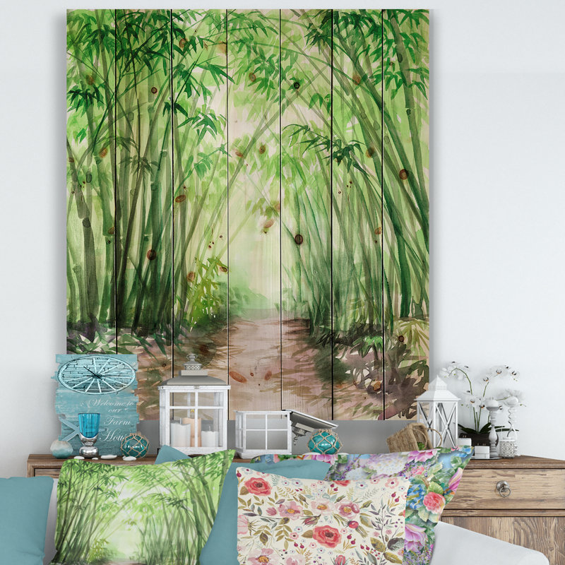 Little Road Bamboo Forest - Impression traditionnelle sur bois de pin naturel, H 35 po x l 25 po x P 0,78 po
