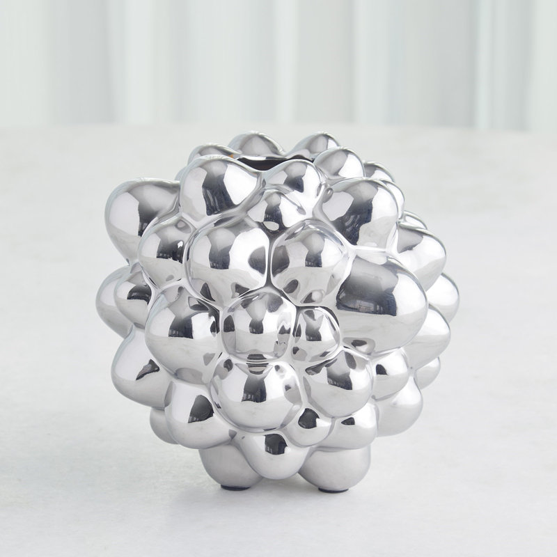Bubble Vase, 6.75" H x 7" W x 7" D, Bright Silver