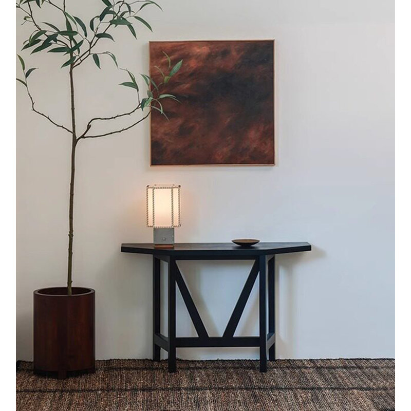 Wabi Sabi Black Solid Wood Console Table, Geometric X-Shaped Support Angular Narrow Entryway Sofa Table For Hall Wall Display Storage