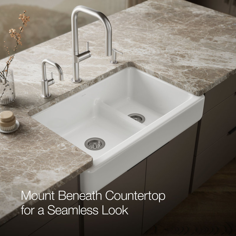 Whitehaven® 36" L x 22" W Double Basin Farmhouse/Apron Kitchen Sink, White