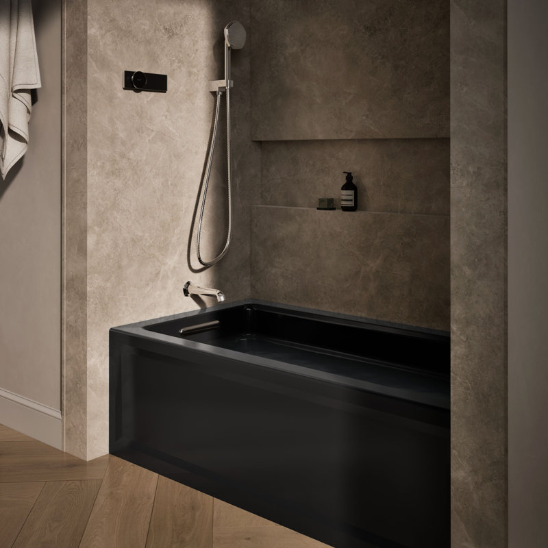 Archer 60" x 32" Alcove/Tile Soaking Bathtub, Black, Left