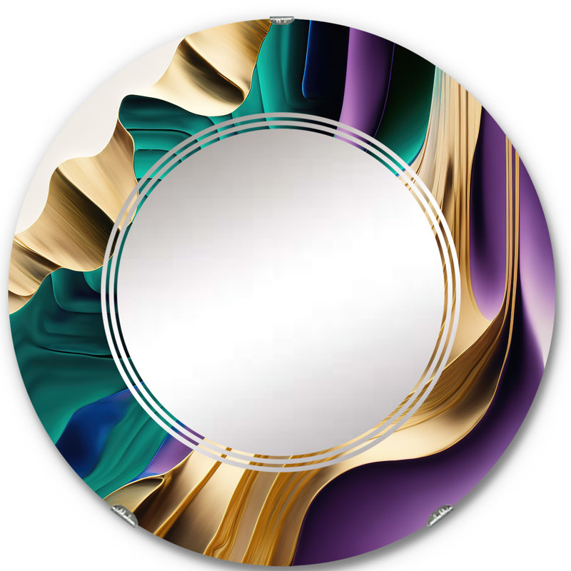Miroir mural abstrait abstrait, violet et vert, 24 po x 24 po