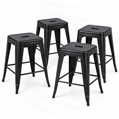 Tabouret à hauteur de comptoir 24 po, ensemble de 4 tabourets de bar en métal sans dossier, empilable, amovible et facile à assembler, pour économiser de l'espace pour un îlot de cuisine / bar / café / salle à manger