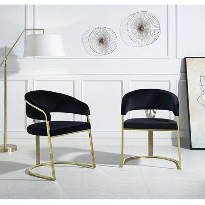 Chaise de salle à manger Maycol 22 po, base dorée, velours noir rembourré