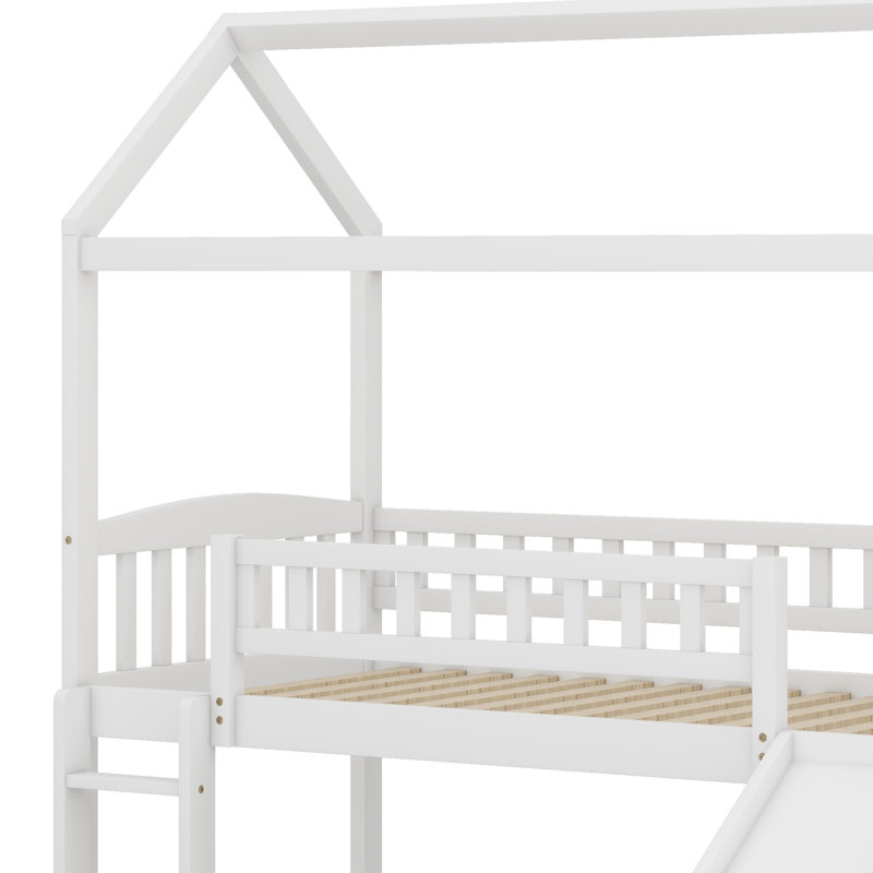 House Loft Bed With Slide, White