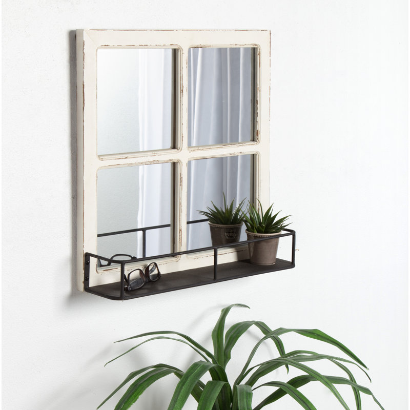 Kaufman Flat Mirror with Shelves, White, 20" H x 20" W