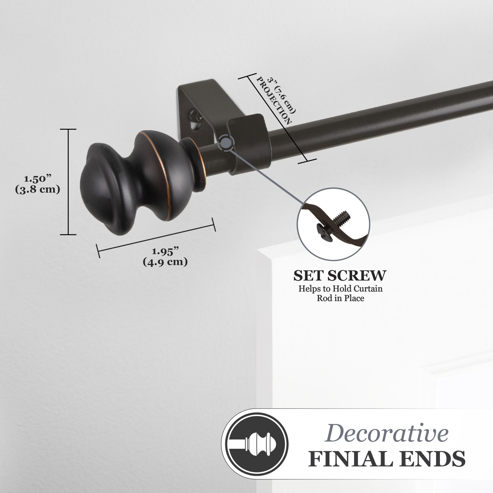Berkley Kenney Kendall 5/8" Standard Decorative Window Curtain Rod, Black, 28'' - 48''