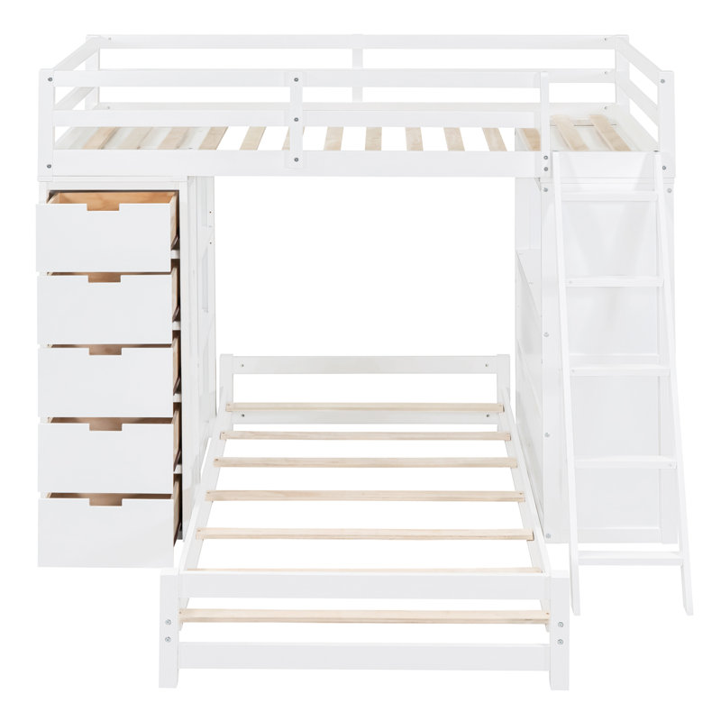 Lit superposé simple sur simple contreplaqué blanc avec ports USB, tiroirs, rangement, tablettes - 1 pièce