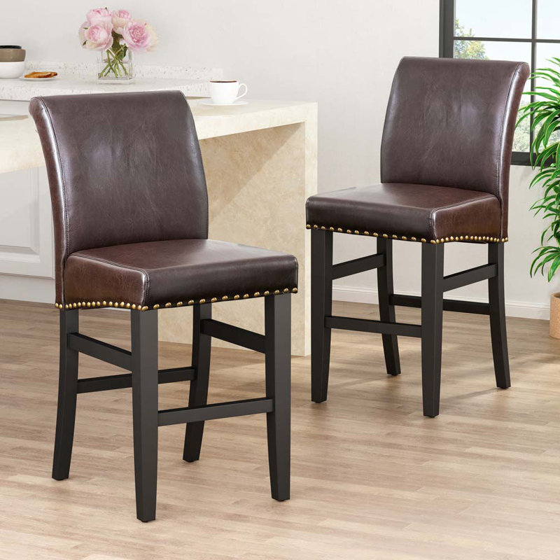 Tabourets de bar d'une hauteur de 25,5 po, structure en bois, Tabouret de comptoir (hauteur d'assise de 25,5 po), Brun