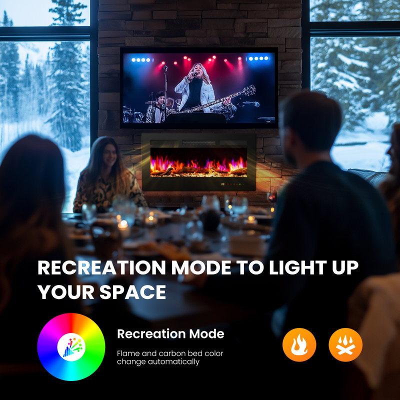 Recessed or Wall Mounted Electric Fireplace Heater with Remote Control, 60" H x 18.1" W x 4" D