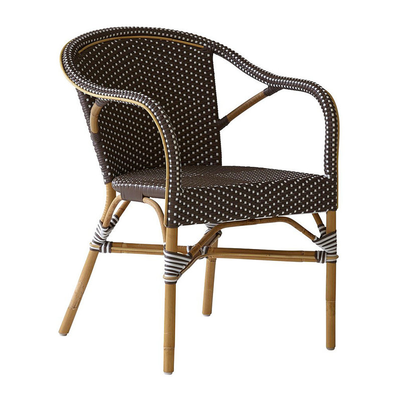 Madeleine Rattan Bistro Armchair, White/Cappuccino Dots