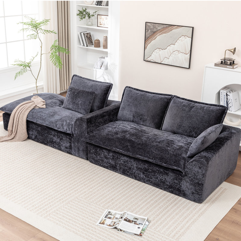 Boneless 103" Boneless Compressed Sectional Couch No Assembly Required With Pillows, Left Hand Fancing, Black