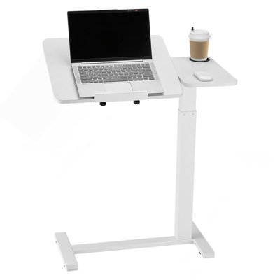 Table au-dessus du lit, table de chevet mobile avec bureau rabattable et 4 roulettes cachées, bureau à roulettes ajustable en hauteur et en angle avec porte-gobelet, bureau au-dessus du lit pour la maison, le bureau, le bureau, blanc