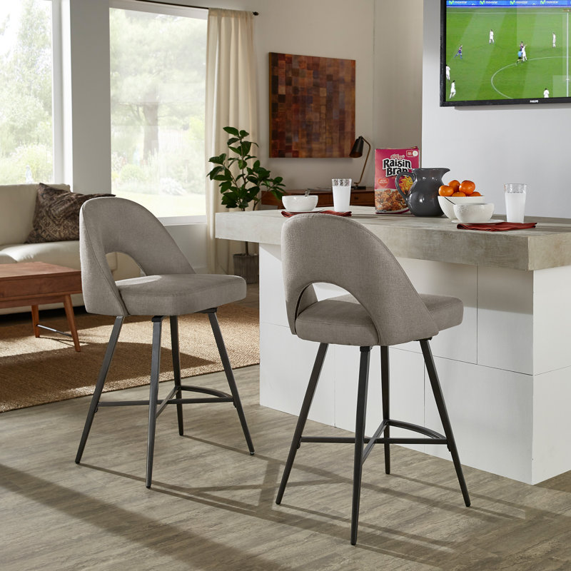 Etna Swivel Upholstered Counter Stool with Metal Frame, Counter Stool (26” Seat Height), Grey Herringbone Twill