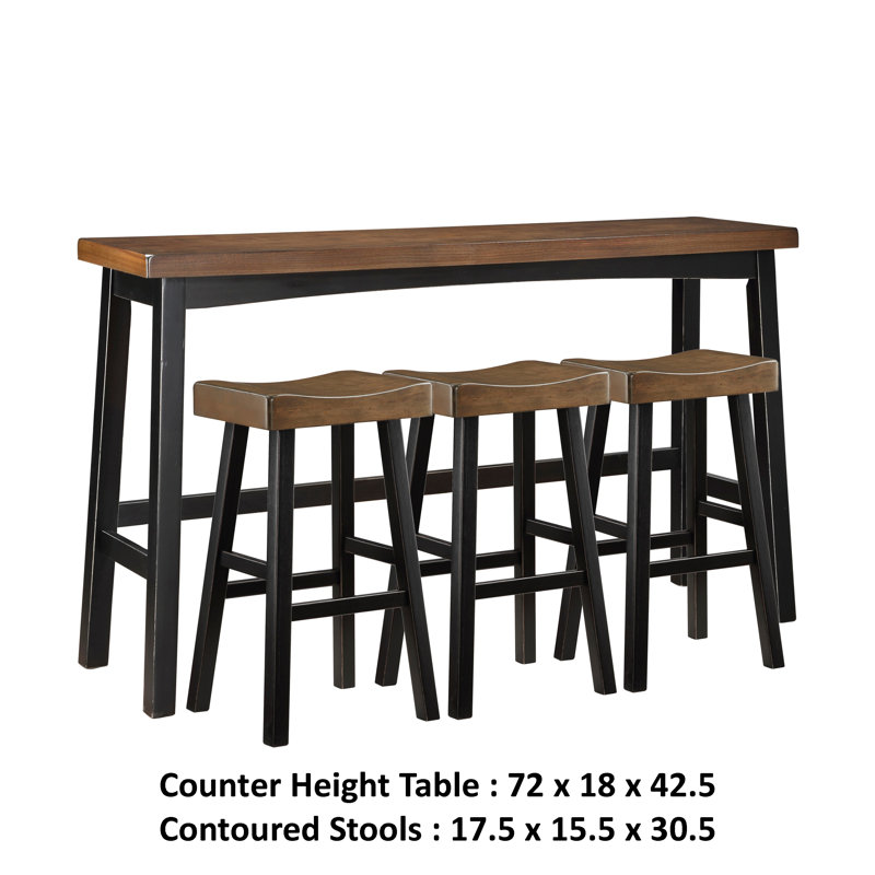 Casy 4Pc Bar Height Table Set, 3 Contour Stools, Brown/Black