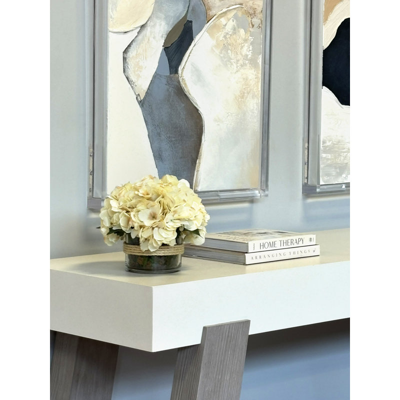 Cream Hydrangea in Rope Glass Vase, Beige