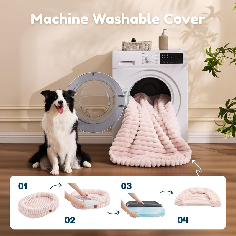 Lit pour chien XL - luxueux canapé imperméable en fausse fourrure avec housse amovible et lavable, lit pour chien orthopédique avec traversins pour dormir, rose