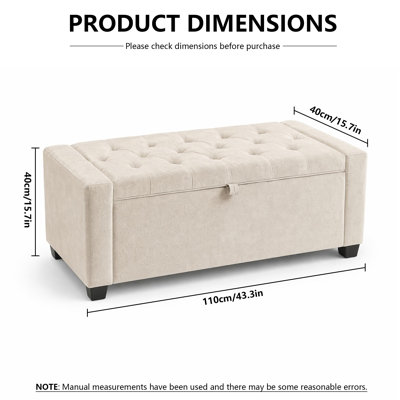 Banc de rangement rembourré en tissu 43,3 po Chenille, repose-pieds avec charnière de sécurité
