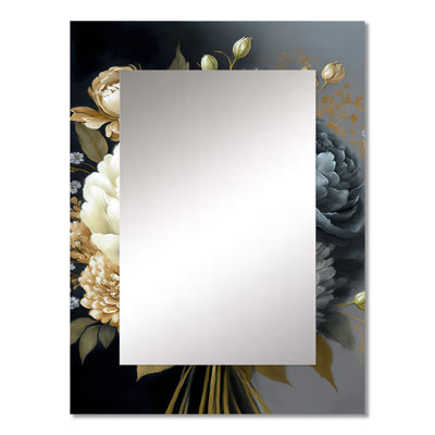 White, Blue And Grey Peony Bouquet II - Peonies Decorative Wall Mirror, Modern Mirror, Printed Metal Art