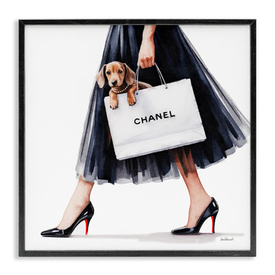 Elegant Dog & Shopping Bag Framed Giclee, design by Amanda Greenwood