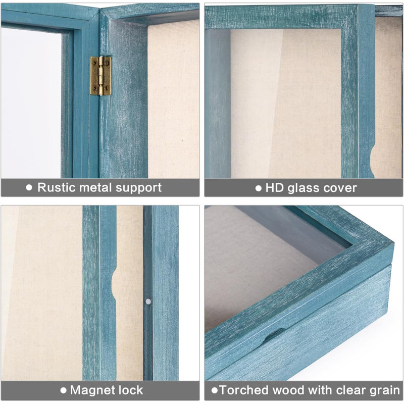 Shadow Box Frame 8X10 Shadow Box Display Case With Linen Back Memorabilia Awards Medals Photos Memory Box Gift Rustic Blue