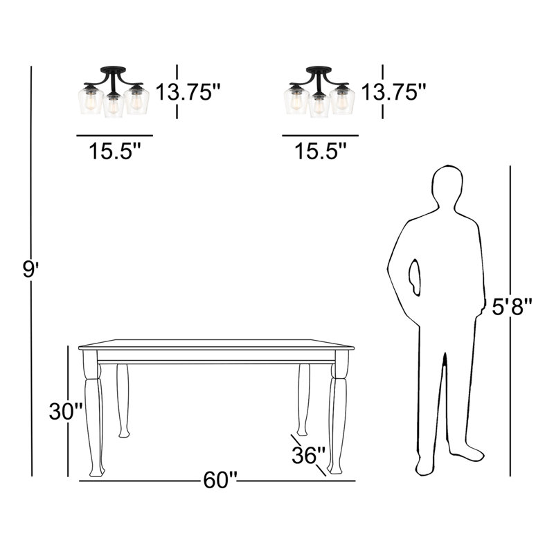Arbra Glass Semi Flush Mount, Coal, Clear