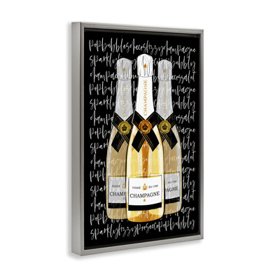 Cadre flottant triple avec bouteille de champagne, design par Martina Pavlova