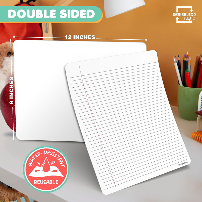 Feuilles de tableau blanc ligné ligné pour étudiants Scribbledo College 9 po x 12 po 