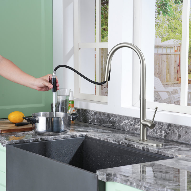 CASAINC 1.8 GPM Single-Handle Pull-Down Kitchen Faucet Single Hole Faucet, Brushed Nickel