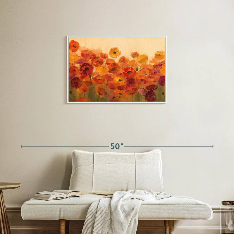 Coquelicots vibrants d'été, Cadre flottant blanc, 31 po x 21 po